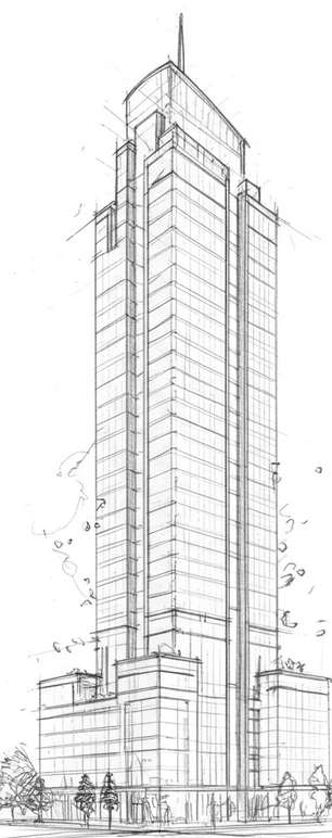 Architectural sketch of a high-rise building